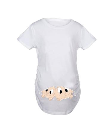 Maternity Top Short Sleeve Funny Pregnancy Tee Cute Baby Pregnant Women T Shirts - Twin White L