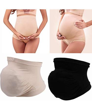 Pregnant Women Belly Support Band Tummy Belt | Seamless Elastic Band for Prenatal Care | Maternity Clothing (L-Beige) - Buy Online on GoSupps.com