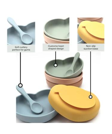 5-Piece Heart Shaped Silicone Feeding Set for Baby & Toddler - Bib, Plate/Bowl, Fork & Spoon, Sippy Cup Lid (Mustard) - Buy Online on GoSupps.com