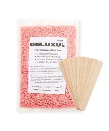 DELUXUS Waxing Beads 500g Hard Wax Beads Brazilian Bikini Wax with 10 Applicators Wax Beads for Face Upper Lip Legs Armpit Eye Brow for Fine Hair Removal. (Rose)