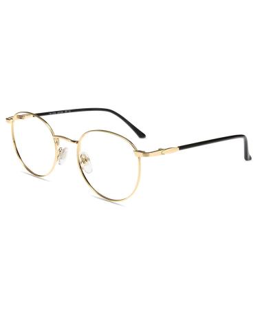 Firmoo Blue Light Blocking Reading Glasses UV 400 Computer Reading Gaming Glasses with Anti Glare Anti Eyestrain Lens Round Vintage Metal Frame Gold Gold 1.25 x