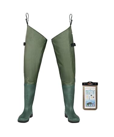 FISHINGSIR Hip Waders Waterproof Hip Boots for Men and Women with Boots Lightweight Bootfoot Cleated 2-Ply Nylon/PVC Fishing Hip Wader Brown & Green Green M7/W9