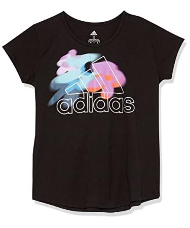 adidas Girls' Short Sleeve Graphic Tee Large Black With Multicolor