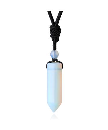 XIANNVXI Healing Crystal Necklace for Men Women Crystal Pendant Hexagonal Point Pendant Necklace Natural Gemstone Adjustable Rope Reiki Jewellery Necklace J - Opalite