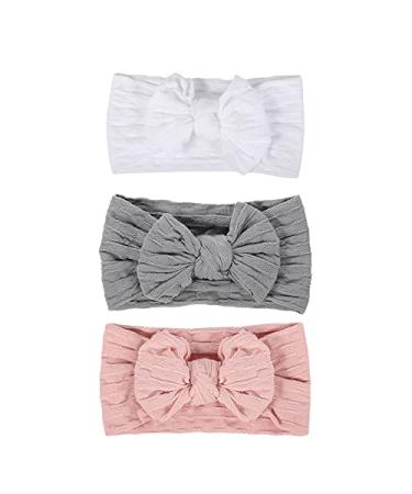 Makone Baby Headbands 3pcs Baby Turban Headbands with Bow Knot Super Soft Stretchy Elastic Baby Girl Headband for Baby Photography Props Accessories 02 white
