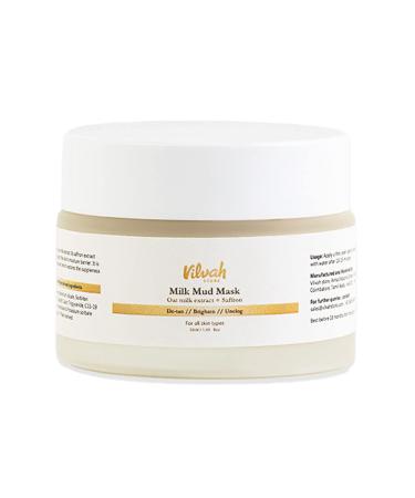 vilvah STORE Milk Mud Mask | For Detan Non-Comedogenic Non-Irritant & Unclogged Pores | Skin Brightening | With Oat Milk Extract | Saffron Extract | Kaolin Clay | for Men & Women | 50 ML