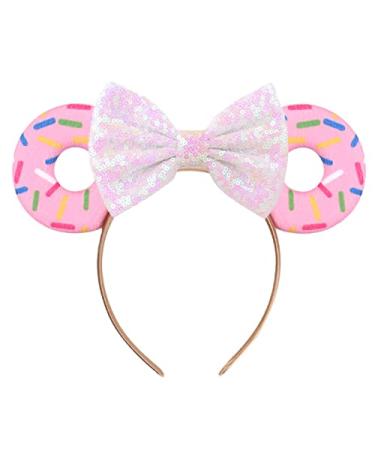 Mouse Ears Bow Headband for Christmas Halloween Disney Party Glitter Sequin Cut Donut Headband Hair Bands Hair Accessories Pink