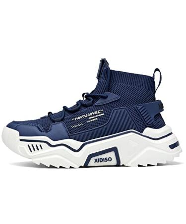 SANNAX Mens Fashion Sneakers Slip on Walking Shoes High Top Casual Shoes for Men 12 Dark Blue