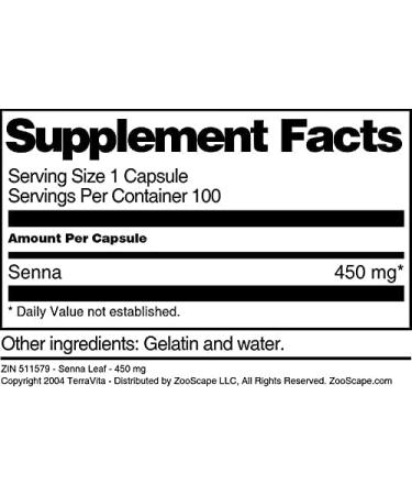 Senna Leaf - 450 mg (100 Capsules ZIN: 511579) - Buy Online on GoSupps.com