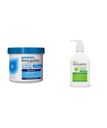 AmLactin Intensive Healing Body Cream 12 oz Tub & Daily Nourish 12% - 14.1 oz Body Lotion with 12% Lactic Acid
