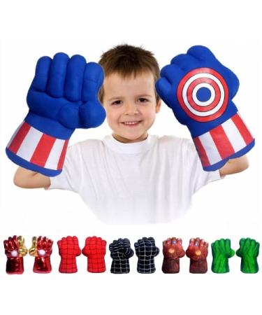 Incredible HOK Superheros Gauntlet Smash Hands Fists Big Soft Plush Gloves Pair Costume Green Captain Am Blue