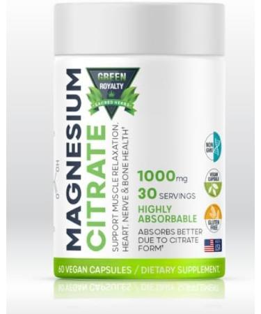 Magnesium Citrate 60 Vegan Capsules 1000mg - Premium Quality- Max Absorption Magnesium Powder Capsules Highly Absorbable Citrate Complex Gluten Free Non-GMO - Made in USA - Dietary Supplement. - Buy Online on GoSupps.com