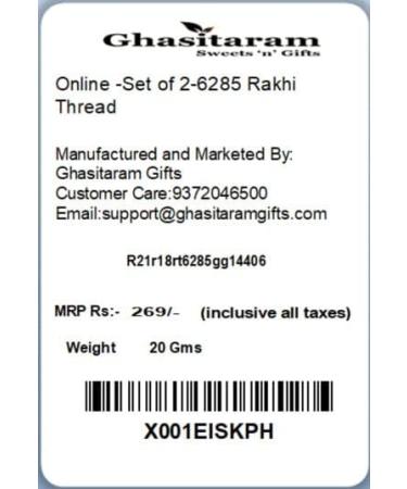 Ghasitaram Gifts Rakhis Online for Brother- Set of 2-6285 Rakhi Thread - Buy Online on GoSupps.com