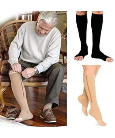 Monliya Knee-Length Compression Stockings with Zipper | Open Toe | 23-32 mmHg | Size L Beige - Leg Support for All-Day Comfort - Buy Online on GoSupps.com