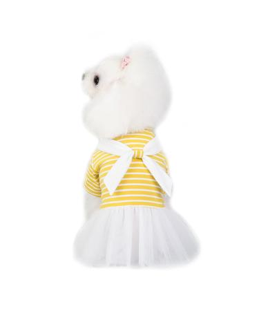 Barrageon dogs Kneid sweet princess rock clothing cat puppy for small medium -sized Bowknot pet summer clothing dog cat (yellow -s) back length: 20 cm stripes - yellow