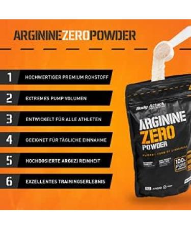 Body Attack Arginine Zero 500g - 100% Pure L-Arginine Powder | 5000mg High-Dose | Vegan Supplement for Athletes | Made in Germany - Buy Online on GoSupps.com