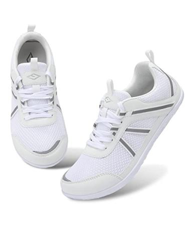 Lefflow Minimalist Barefoot Shoes Mens Zero Drop Cross Training Shoes Women Fashion Gym Sneakers 9-10 Women/7-8 Men White