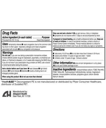 HealthA2Z Decongestant PE | Phenylephrine HCl 10 mg | Nasal & Sinus Congestion Relief Due to Cold & Allergies | 24 Pack of 24 Tablets (576 Tablets in Total) | Value Pack - Buy Online on GoSupps.com