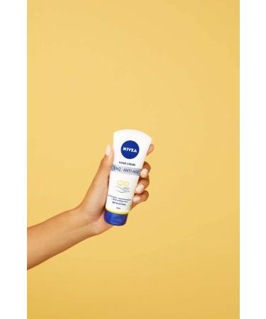 NIVEA 3-in-1 Anti-Age Q10 Hand Cream (100 ml) Anti-Wrinkle Hand Care with Q10 and UV Filter Nourishing Skin Cream for Normal to Dry Hands - Buy Online on GoSupps.com