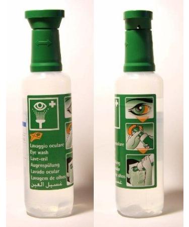 Eyewash bottle 500 ml NaCl solution - with shaped eye bowl and dust cover