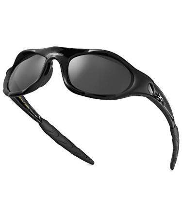 X LOOP Youth Sports Polarized Sunglasses for Boys Kids Teens Age 8-16 Baseball Wrap Around UV400 Glasses Black | Smoke