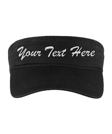 Custom Embroidered Unisex Sports Visor - Add Your Text - Personalized 3-Panel Adjustable Fit Sun Cap One Size Black