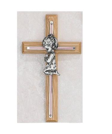 7" PINK OAK GIRLS WALL CROSS BABY INFANT CHRISTENING BAPTISM SHOWER