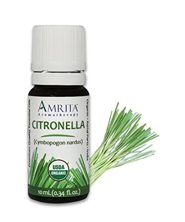 Amrita Aromatherapy Organic Citronella Essential Oil - Pure Undiluted Cymbopogon nardus - USDA Certified Organic Premium Quality Aromatherapy oil Tested & Verified 10ML