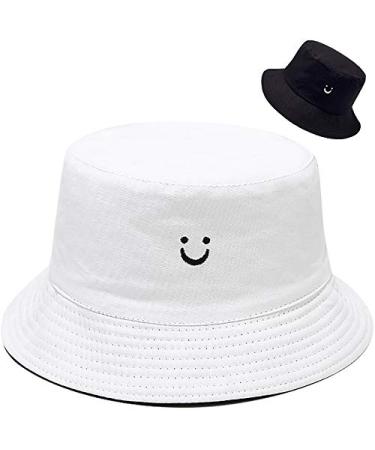 Malaxlx Unisex Bucket Hat Beach Sun Hat Aesthetic Fishing Hat for Men Women Teens, Reversible Double-Side-Wear Smile Face
