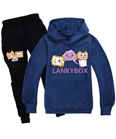 Leeorz Children Fall Winter Outfits Lankybox Sweatshirts Pullover Hooded and Sweatpants Sets Casual Tracksuit for Boys Girls Navy 8-10 Years