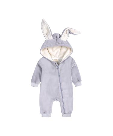 Kids Tales Newborn Baby Winter Warm Outfits Cute Rabbit Ear Hooded Zipper Romper 0-3 Months Thick Fleece 01