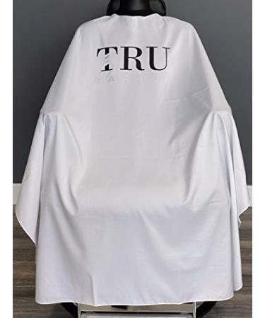 TRU BARBER Silicone neck cape, 100% Polyester, light weight cape and Waterproof, Professional Salon Cape with Snap Closure, Barber Cape, Barbershop cape, 50" x 58 (White)