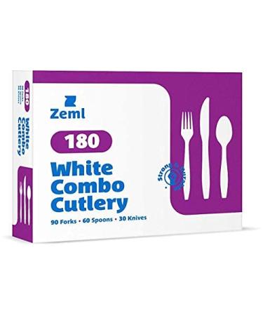 180 Combo Box ZEML White Medium-Weight Disposable Plastic Silverware Cutlery - Utensils