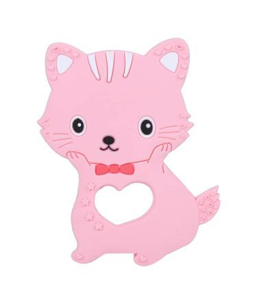 Baby Teething Toy Cartoon Animal Cat Shape Silicone Teether For Baby Child Kids Easy to Grip(Pink)