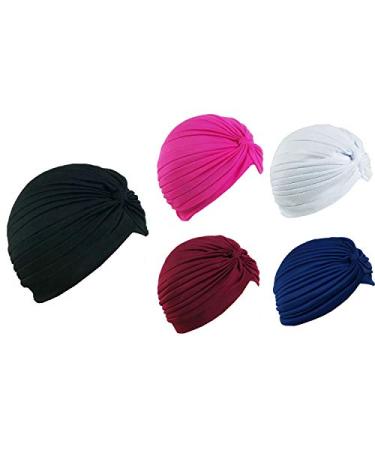 5 Women Stretchy Turban Chemo Cap Bennie Head Wrap Headwear 5 Assorted