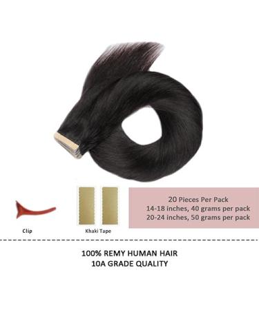 Hotlulana Real Hair Tape Extensions - Natural Black 18-Inch 40pcs (80g) | 100% Invisible Skin Weft #1B - Buy Online on GoSupps.com
