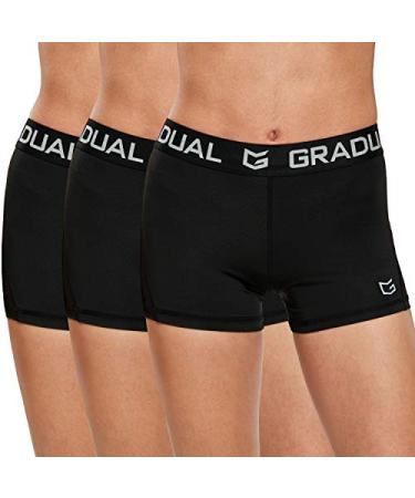 G Gradual Women's Spandex Compression Volleyball Shorts 3" /7" Workout Pro Shorts for Women 3 Pack:black/Black/Black Small