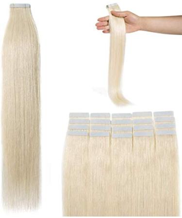 Luxurious Silk-Co Tape Extensions - 55cm Remy Real Hair #60 Platinum Blonde - 20 Tresses (4cm Wide 2.5g) - Premium Quality Hair Extensions for Effortless Style - Buy Online on GoSupps.com