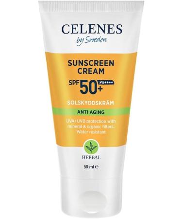 CRX NORDIC AB Celenes by Sweden Herbal Sunscreen SPF50+ AntiAging Avocado Oil & Vitamin E Water Resistant Mineral & Organic Sun Filters No White Residue Paraben & Fragrance Free 50ml - Buy Online on GoSupps.com