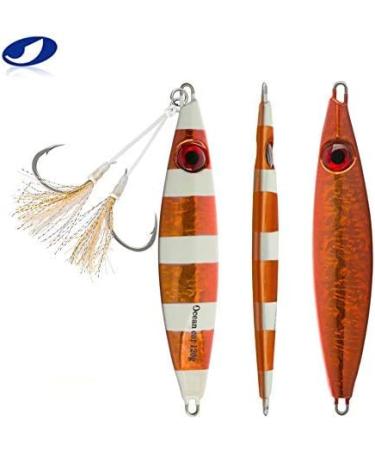 Deep Water Slow Fall Metal Lead Jig Fishing Lure 100g Orange - Back Glow Pink/Blue/Silver Options - Slow Pitch Jigging Design - Buy Online on GoSupps.com
