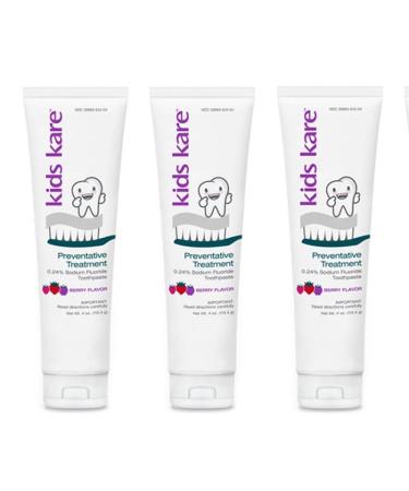 Kids Kare 0.24% Neutral Sodium Fluoride Toothpaste Berry Flavor 4 oz. Tube - 3 Pack 4 Ounce (Pack of 3)