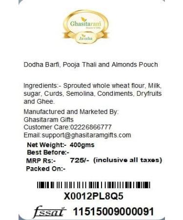 Ghasitaram Gifts Bhaidooj Gifts Bhaidooj Sweet - Dodha Barfi Pooja Thali and Almonds Pouch - Buy Online on GoSupps.com