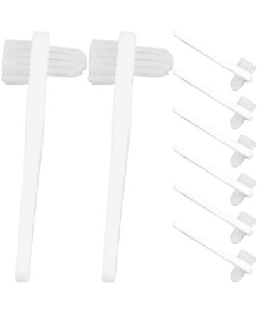 JECOMPRIS 8-part prosthesis brush with hard solid heads with flat bristles for cleaning prostheses artificial teeth and transparent mouth protection for braces white