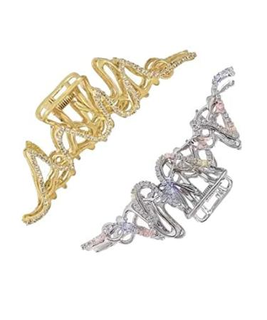 Dark Horse Beauty 2-Piece Large Metal Hair Claw Set for Medium to Thick Hair - Rhinestone Hair Clip in Silver & Gold Combo - Buy Online on GoSupps.com