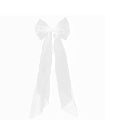 Beautiful Bridal Bow Veil Hair Clip Wedding Elegant Large Bowknot Lace Hair Clip Bridal Bow Pearl Hair Clip French Vintage White Bow Veil Hair Barrettes for Women