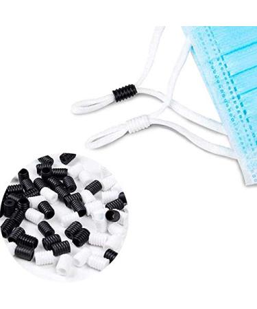 100 PCS Cord Locks Black White  Silicone Toggles Lanyard for Drawstrings  Round Mask Adjustable Buckle Elastic Cord Adjuster Non Slip Stopper for Adult Children