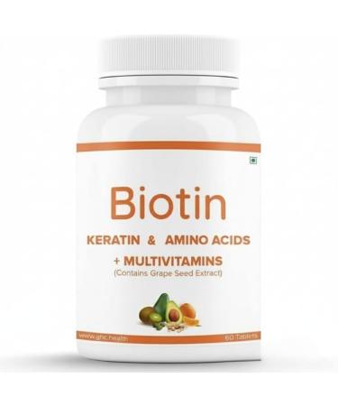 Beard Biotin- 100% Vegan 60 Tablets (Pack of 1) | Promotes Stronger & Thicker Beard Growth Powered with Vitamin A Vitamin E Vitamin B7 Keratin & Amino Acids