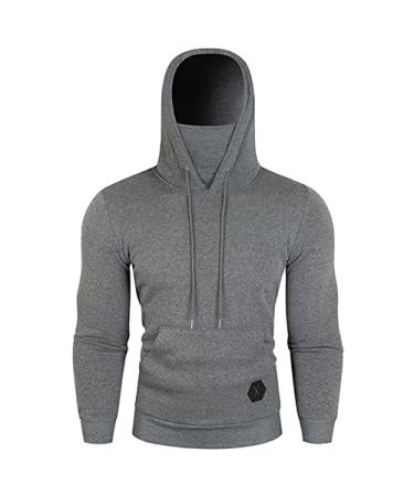 Mens Hoodie Sweatshirt Face Mask Stylish Slim Fit Outdoor Sports Pullover Sunblock Shirt Sun Shield Long Sleeve Shirt UPF50 Dark Gray