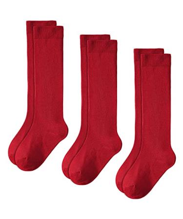 BOOPH Kids Socks Knee High Socks Boys Girls School Uniform Socks Mid Calf Socks Red 9-12 Years