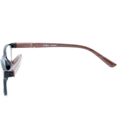 Eyekepper Spring Hinges Reading Glasses - Wood Look Arms Crystal Clear Vision +1.75 Magnification - Stylish Black/Brown Frames for Men & Women - Buy Online on GoSupps.com
